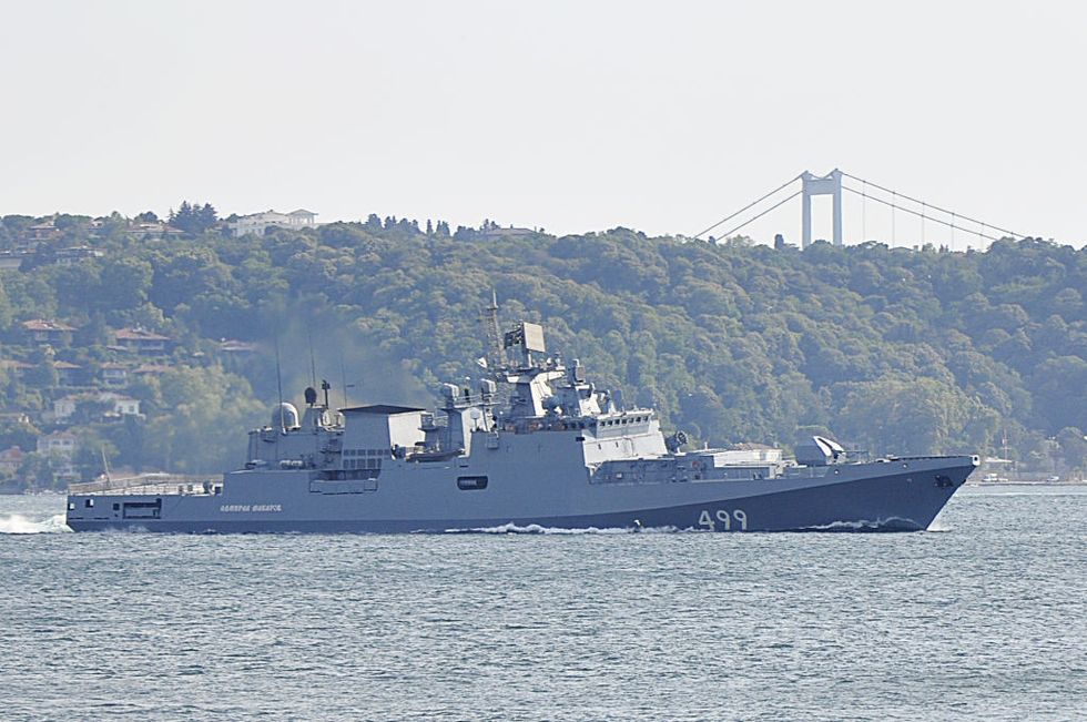 russian warship passes through bosphorus in istanbul