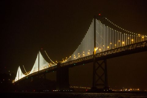 world's largest led light sculpture lights up the bay bridge