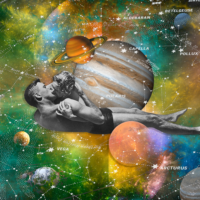 two people kissing in space