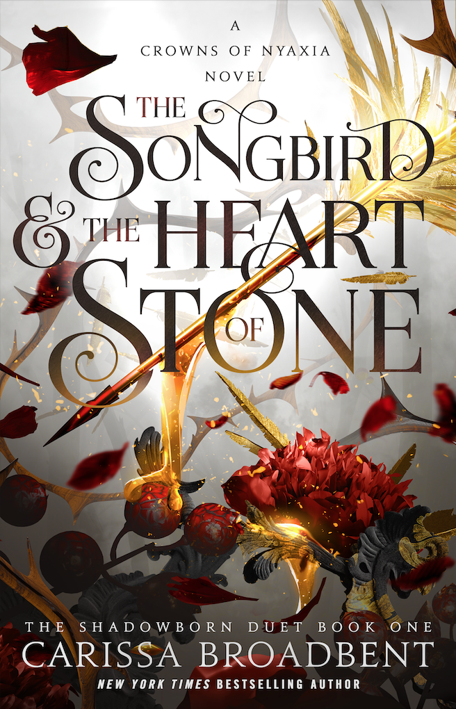 the cover of the songbird and the heart of stone featuring an arrow dripping honey onto flowers