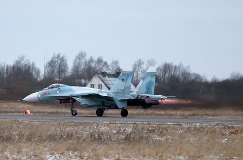 Sukhoi Su-27 fighter aircraft at Chernyakhovsk air base in Kaliningrad Region