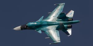 sukhoi su 34 jet fighter bomber of russian air force performs its demonstration flight at maks 2015 airshow near zhukovsky