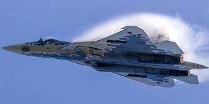 the sukhoi su 57 jet fighter perform its flight display at