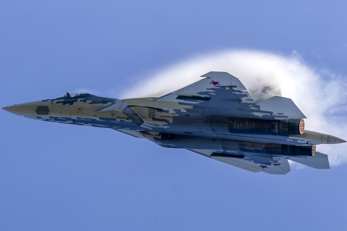 the sukhoi su57 jet fighter perform its flight display