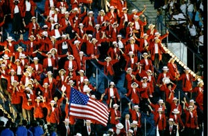 19 jul 1996 the team from the usa enter the olympic stadium during the opening ceremony of the 1996
