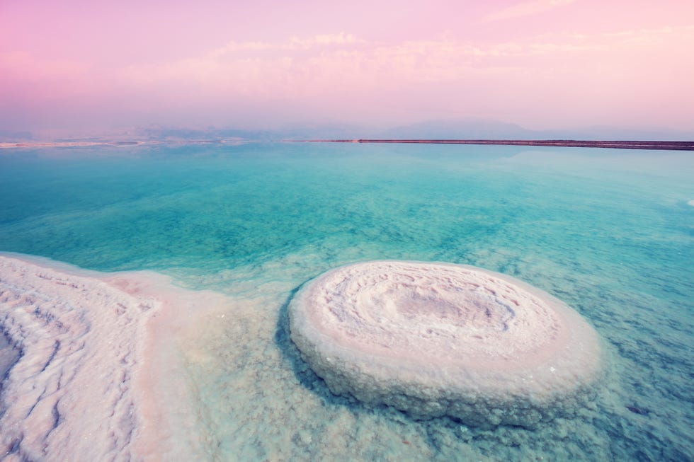 the texture of the dead sea salty shore abstract nature background