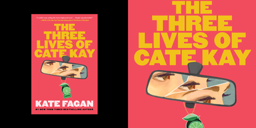 book cover for the three lives of cate kay featuring a rearview mirror and broken reflections of eyes