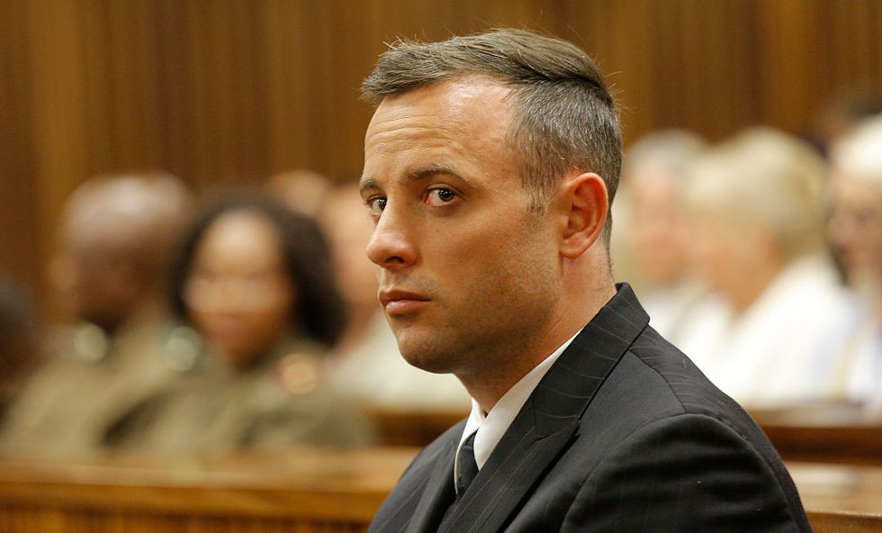 pretoria, south africa   june 14  oscar pistorius is seen inside the dock at the high court in pretoria for his sentencing hearing at the high court in pretoria on june 14, 2016 in pretoria, south africa having had his conviction upgraded to murder in december 2015, paralympian athlete oscar pistorius is attending his sentencing hearing and will be returned to jail for the murder of his girlfriend, reeva steenkamp, on february 14th 2013 the hearing is expected to last five days photo by kim ludbrook   pool getty images