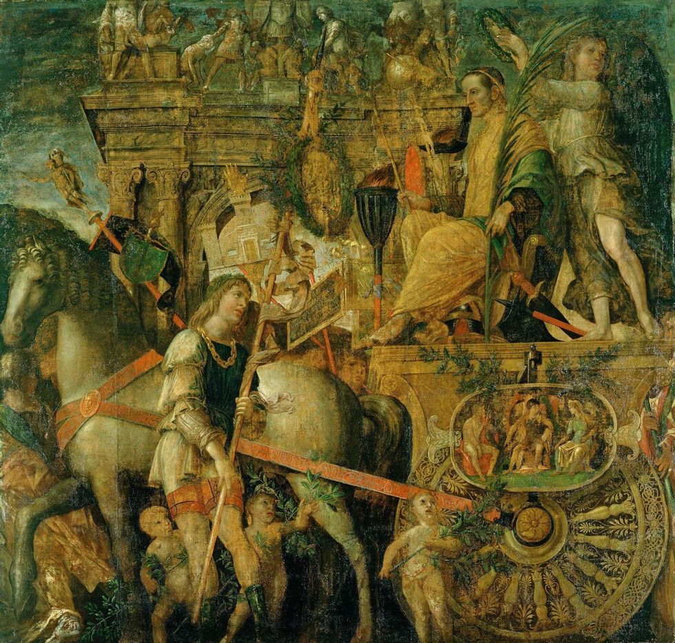 art of a chariot with people on it
