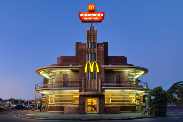 art deco mcdonalds in blue hour and hdr