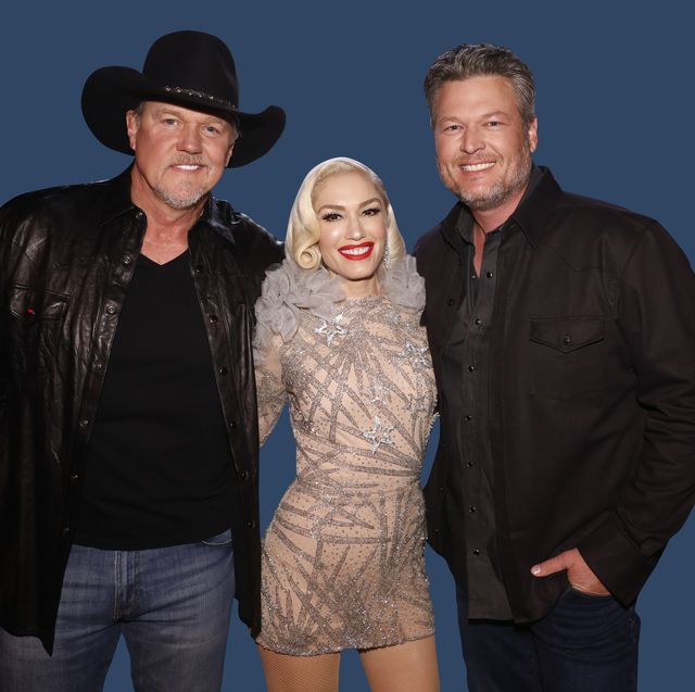 the voice    "live semi final results" episode 1719b     pictured l r trace adkins, gwen stefani, blake shelton    photo by trae pattonnbcnbcu photo bank via getty images