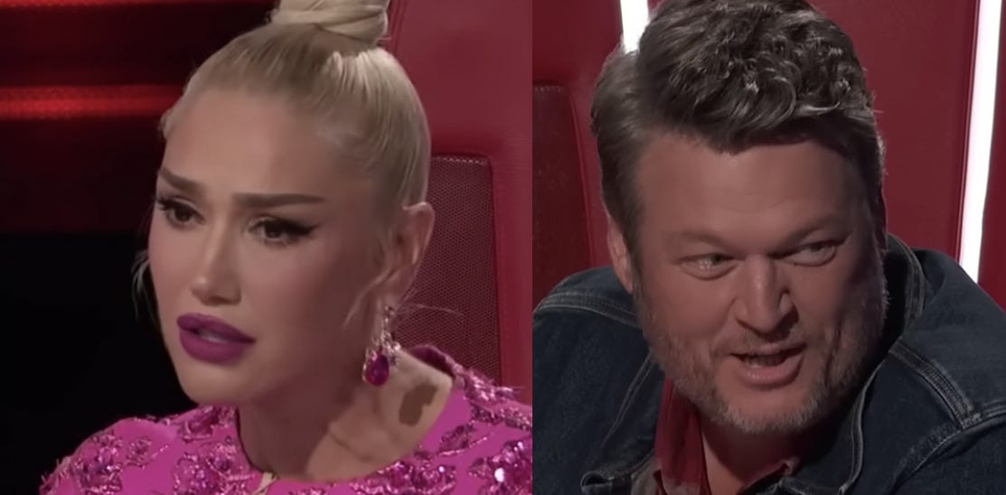'the voice' coach and country music singer blake shelton with his wife gwen stefani