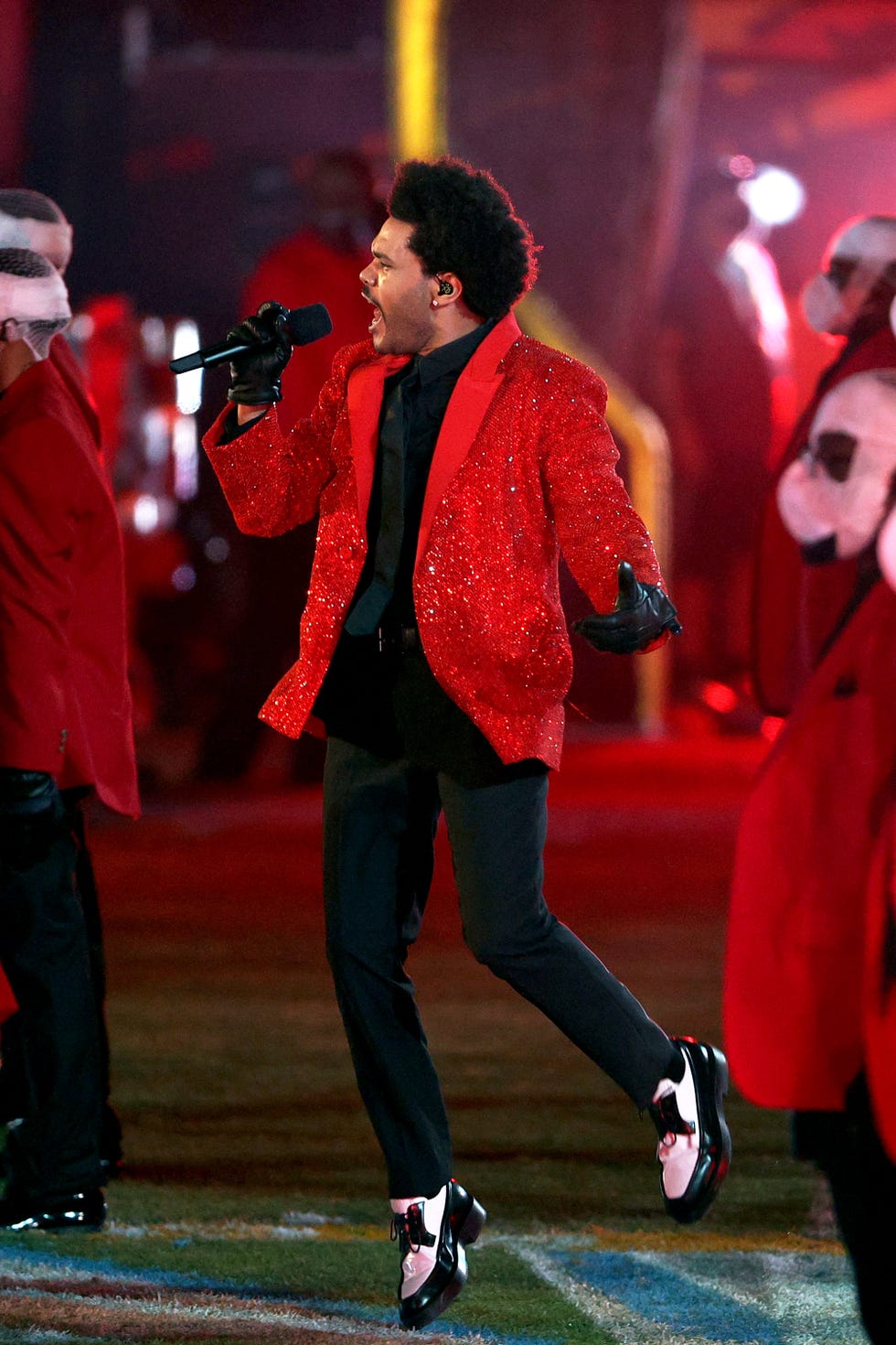 The Weeknd's Red Givenchy Suit at Super Bowl Halftime Show