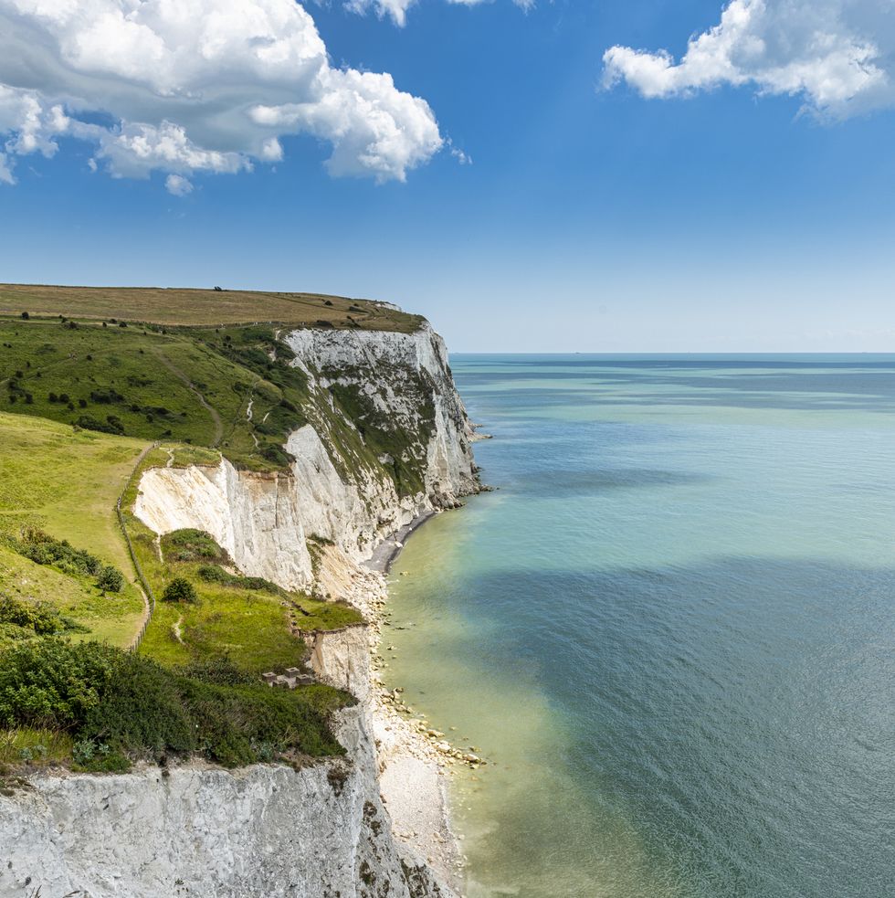 the white cliffs of dover and the english channel in kent, england