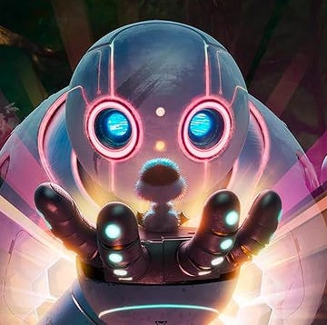 The Wild Robot movie still friendly robot holding a small creature in its palms