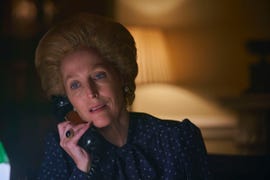 the crown s4 picture shows margaret thatcher gillian anderson filming location elstree stage 7
