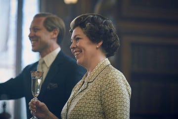 the crown s4 picture shows prince philip tobias menzies and queen elizabeth ii olivia colman filming location burghley house