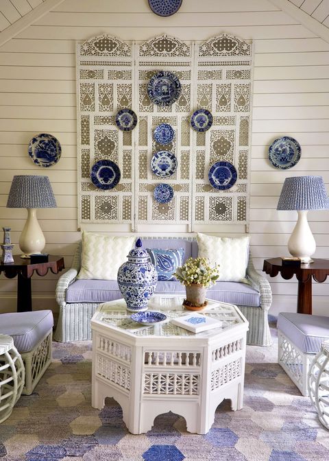 blue and white porcelain, blue, room, living room, porcelain, interior design, furniture, wall, table, coffee table,