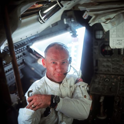 Buzz Aldrin in the Eagle, 1969.