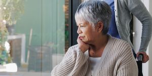 menopause, dementia risk, woman with gray hair