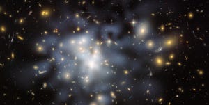 this nasa hubble space telescope image shows the distribution of dark matter in the center of the giant galaxy cluster abell 1689, containing about 1,000 galaxies and trillions of stars