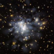 this nasa hubble space telescope image shows the distribution of dark matter in the center of the giant galaxy cluster abell 1689, containing about 1,000 galaxies and trillions of stars