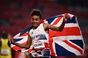 thomas young celebrates after winning the t38 men's 100m final at the olympic stadium during tokyo 2020