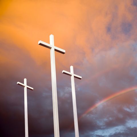 three crosses at sunset