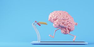 three dimensional render of human brain running on treadmill