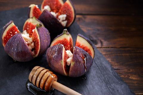 Three figs stuffed with cheese and honey
