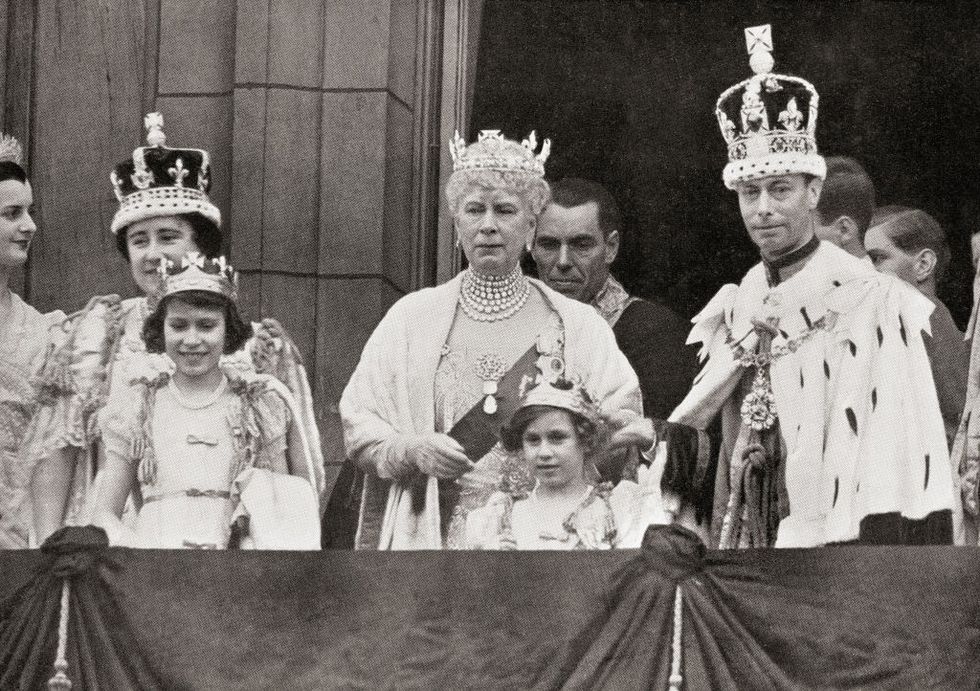 Three generations of the royal family on the balcony at Buckingham Palace after the coronation in 1937