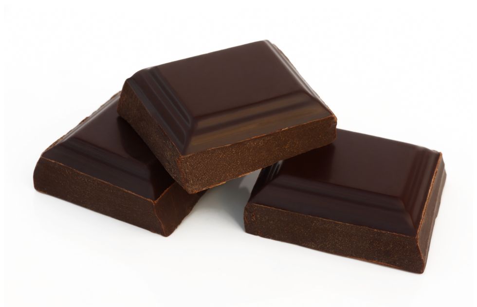three separate squares of organic dark chocolate