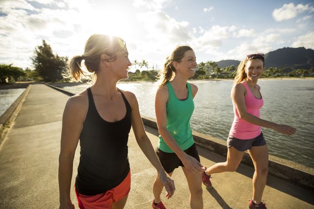 three women exercising