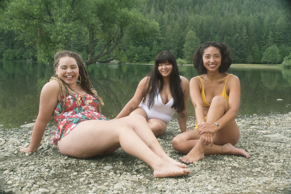 Three Young Women Hanging Out Outside