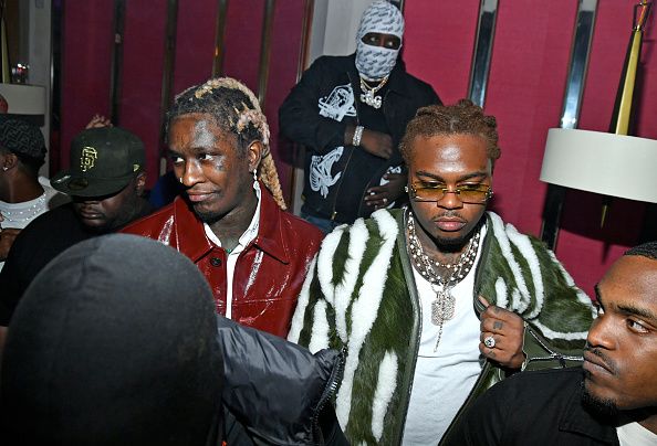 west hollywood, california   october 12 hip hop artists young thug and gunna attend a release party for young thugs new album punk at delilah on october 12, 2021 in west hollywood, california photo by michael tullberggetty images