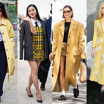 a collage of a person in a yellow dress