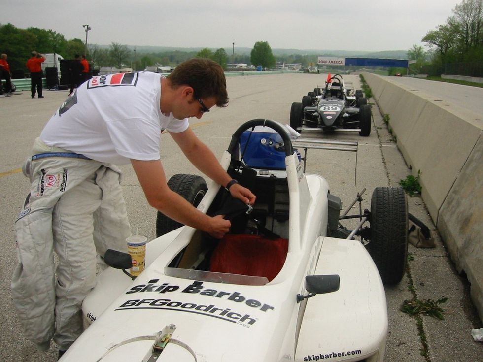 Robin Warner prepping Skip Barber race car