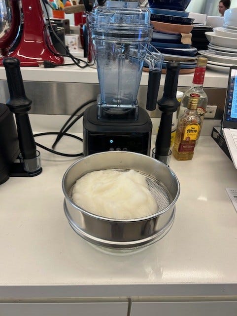 margarita in fine mesh sieve during testing