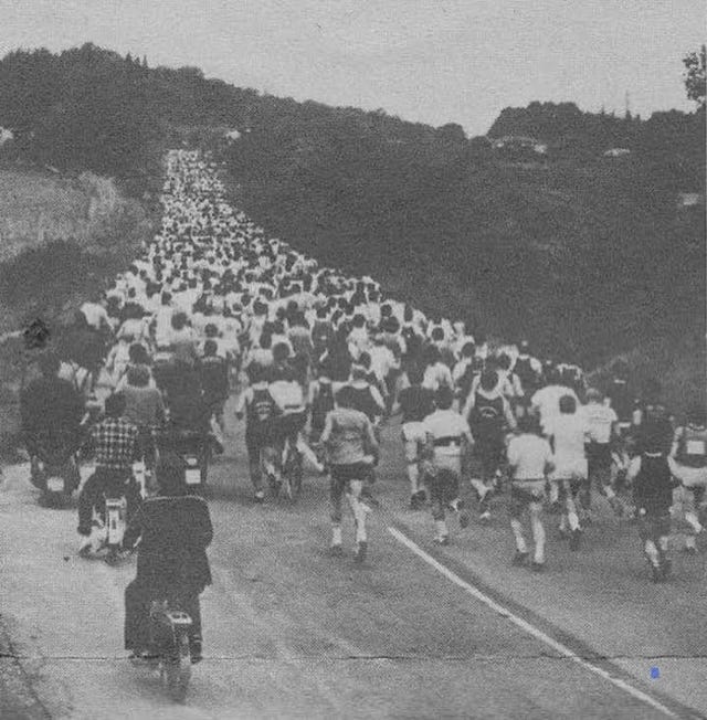 a large group of people marching