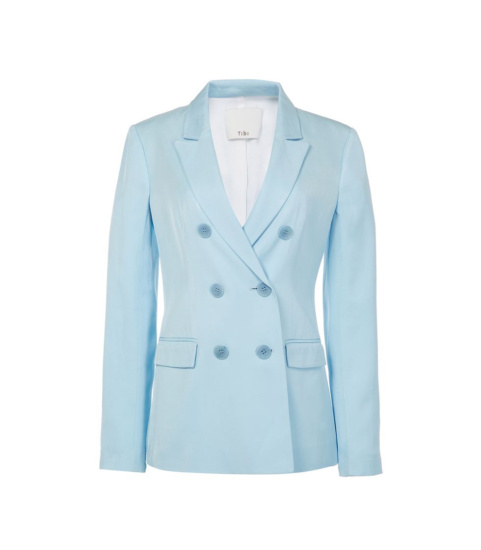 Clothing, Outerwear, White, Jacket, Blazer, Blue, Turquoise, Sleeve, Top, Suit, 