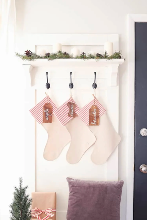 ticking fabric diy christmas stockings