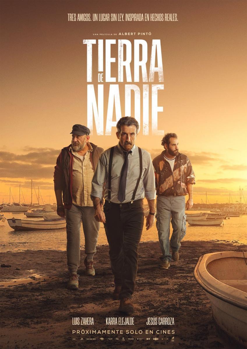 Tierra de nadie movie poster for tierra de nadie showcasing three characters against a coastal backdrop