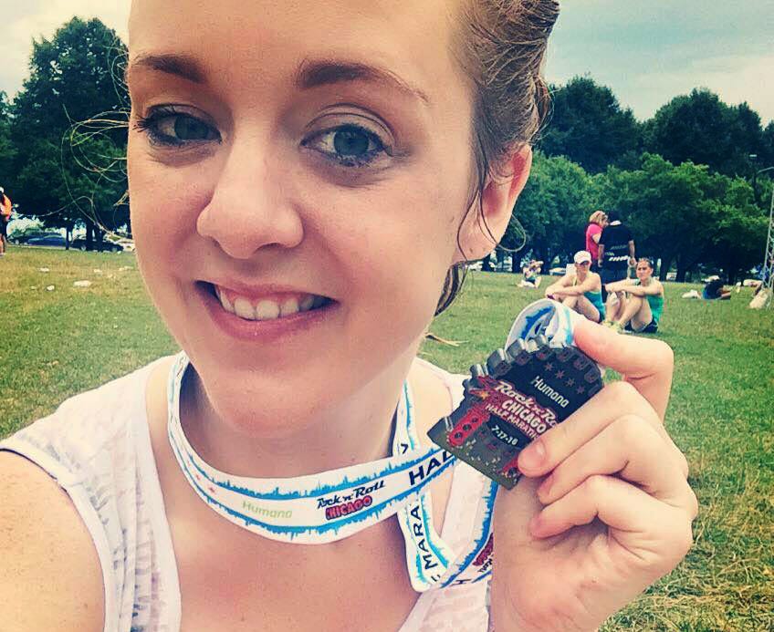 T.S. Reiger with her half marathon medal.