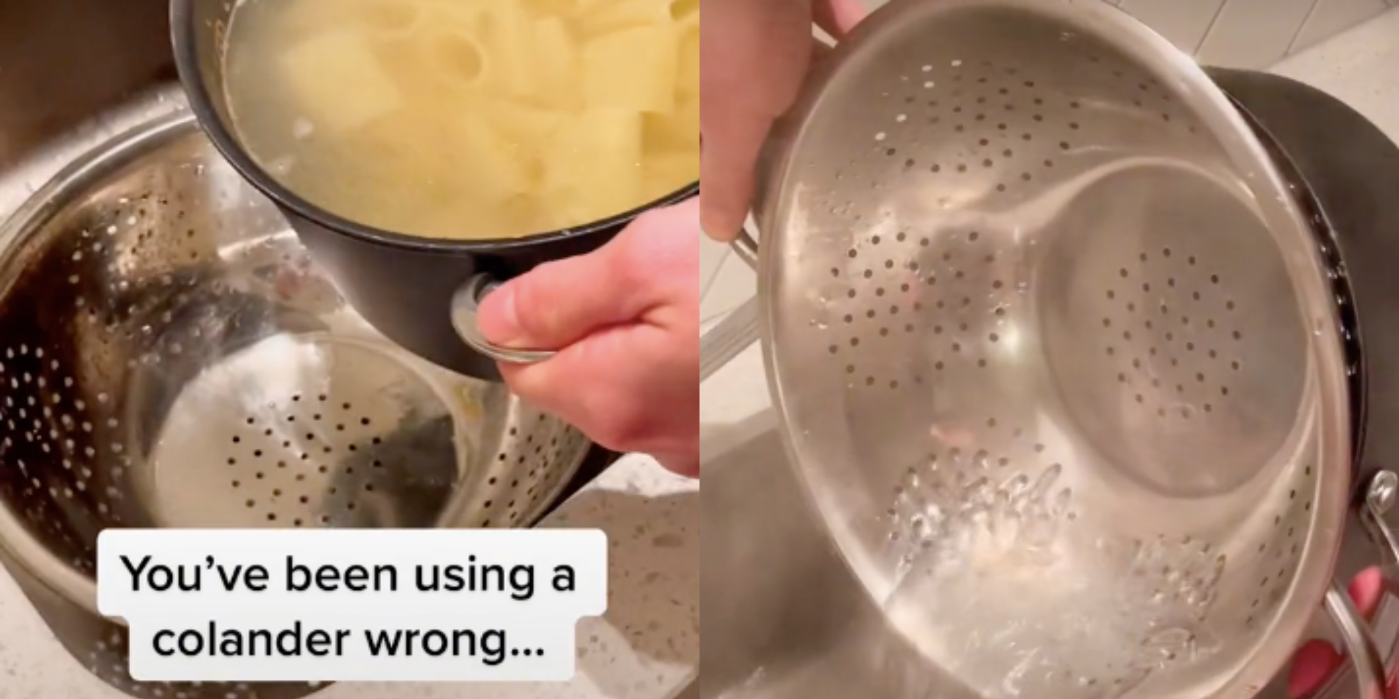 food - How can I drain the water from a saucepan of pasta without a  colander? - Lifehacks Stack Exchange