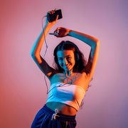 girl dancing with headphones girl dancing with headphones