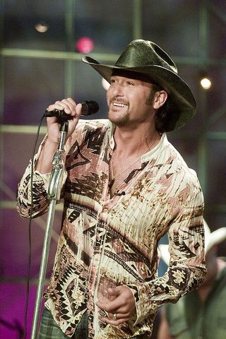the tonight show with jay leno    tim mcgraw    air date 05152003    episode 2490    pictured l r musical guest tim mcgraw performs on may 15, 2000  photo by paul drinkwaternbcu photo banknbcuniversal via getty images via getty images