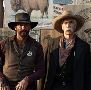 pictured tim mcgraw as james, sam elliott as shea and billy bob thornton as marshal jim courtright of the paramount original series 1883
