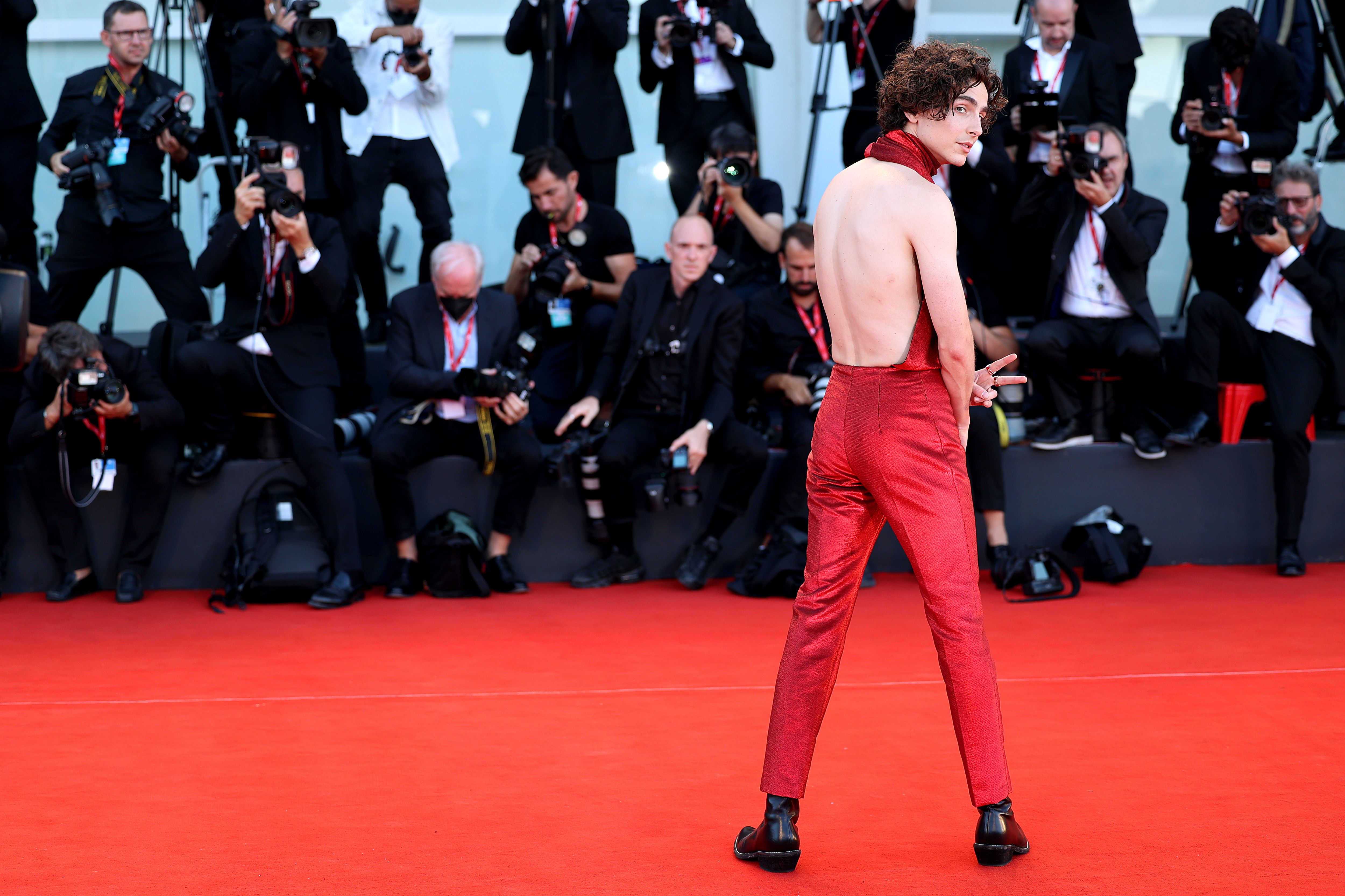 Timothee Chalamet makes bold statement in blood-red backless look at Venice  Film Festival