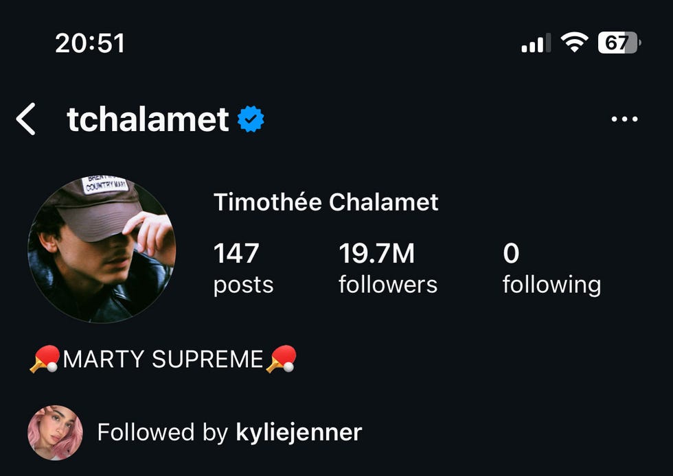 timothée chalamet not following anyone on instagram as of july 1.﻿