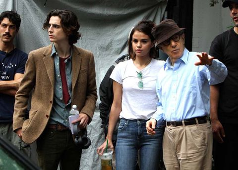Timothee Chalamet con Woody Allen y Selena Gomez